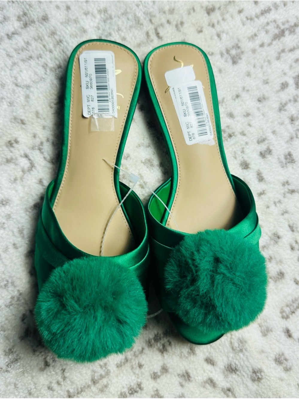 ANTONIO MELANI Emerald Satin Pom-Pom Sandals - Picture 3 of 14